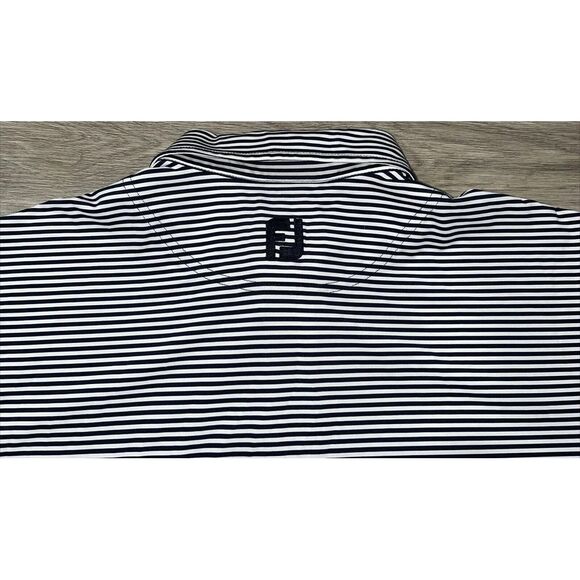 FJ Footjoy Mens Golf Polo Shirt Short Sleeve Blue & White Stripes Large - Picture 7 of 9